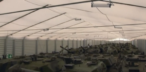 Daisy-chain of VIKING Lighting in a military warehouse for tanks Daisy-chain of VIKING Lighting in a military warehouse for tanks